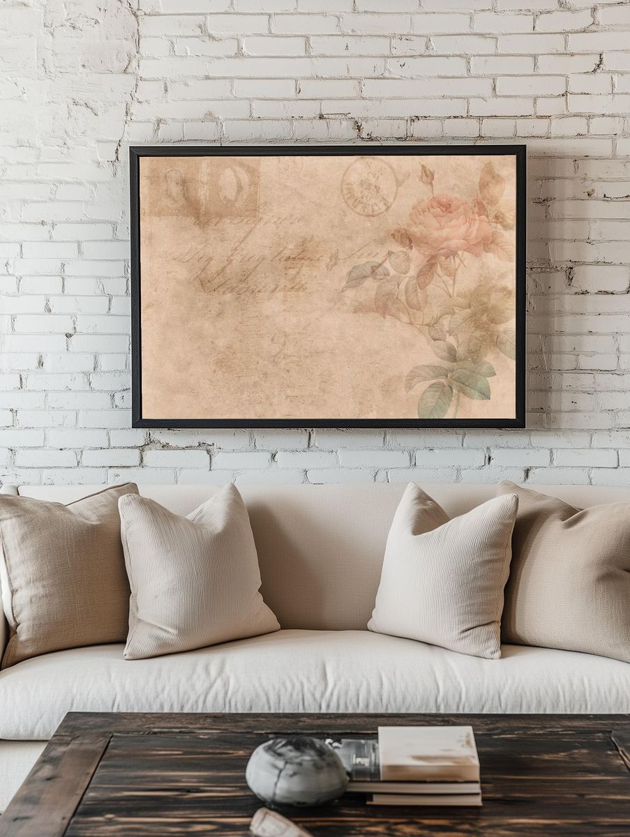 Vintage Rose Botanical Poster. — room view 1