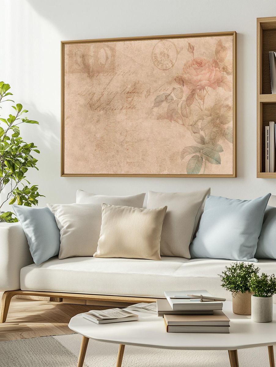 Vintage Rose Botanical Poster. — room view 2