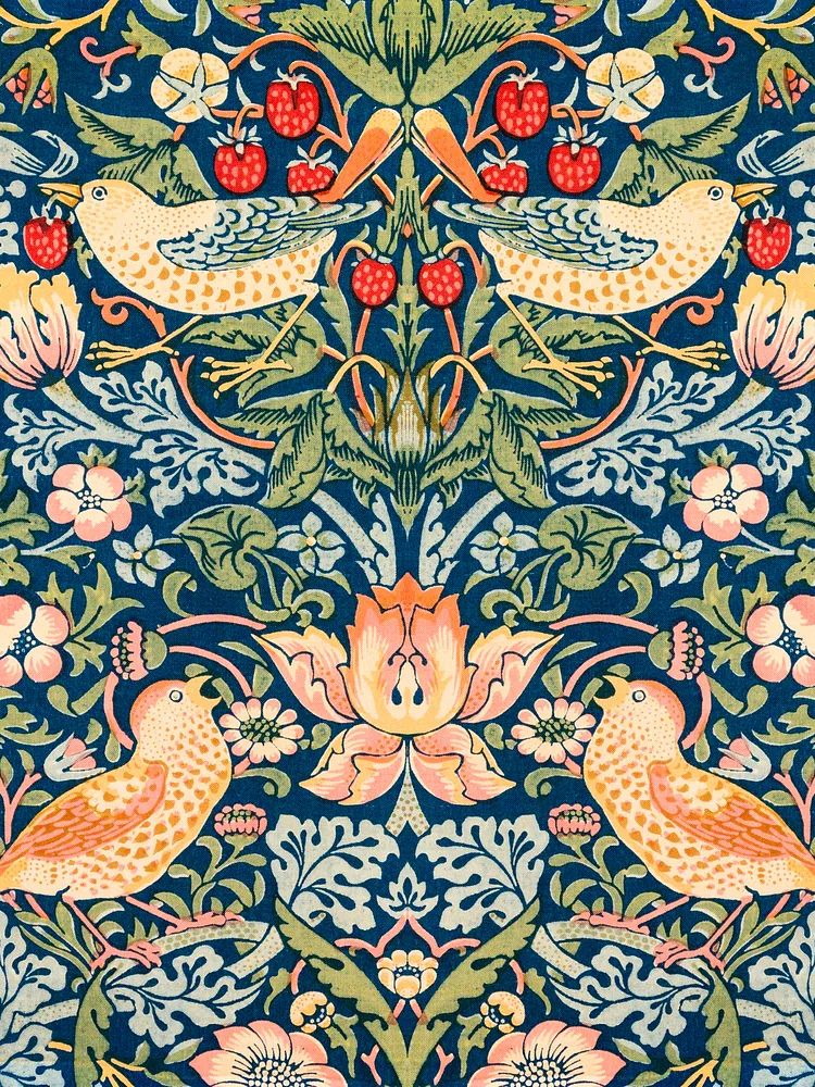 Floral and Bird Pattern — Vintage Print. poster detail