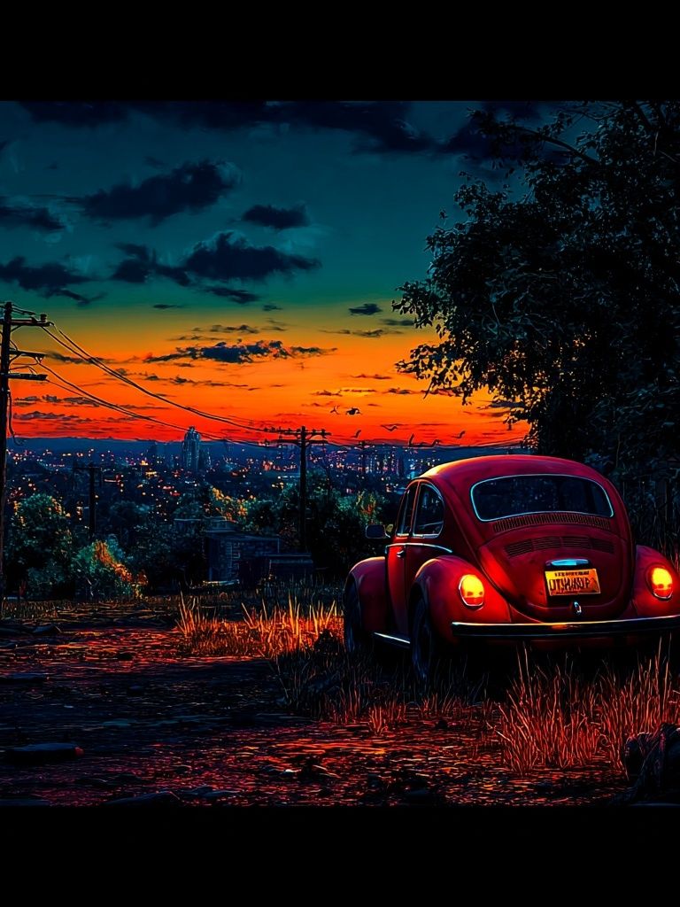 Vintage Beetle at Sunset — Photography Print. poster — photography art