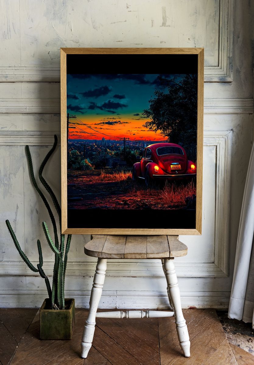 Vintage Beetle at Sunset — Photography Print. — room view 1