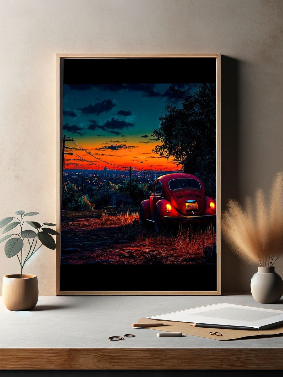 Vintage Beetle at Sunset — Photography Print. — room view 2