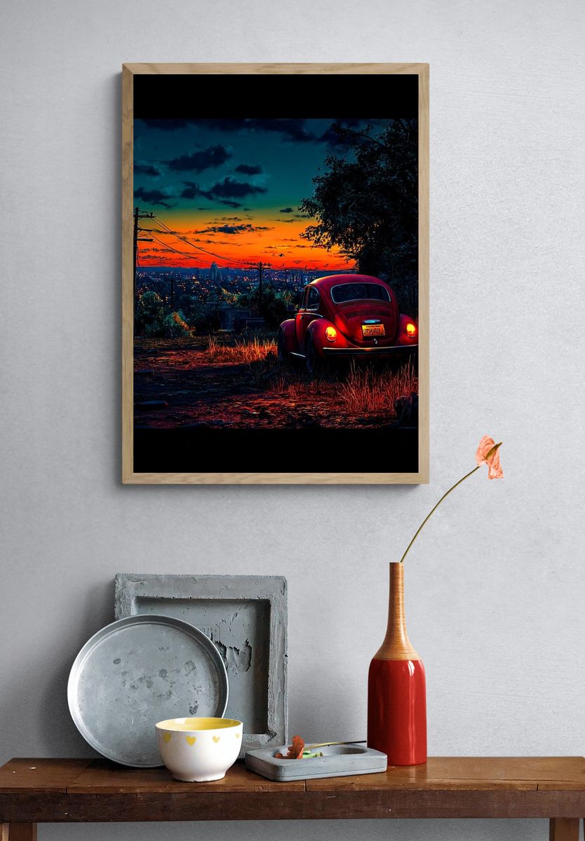 Vintage Beetle at Sunset — Photography Print. — room view 3