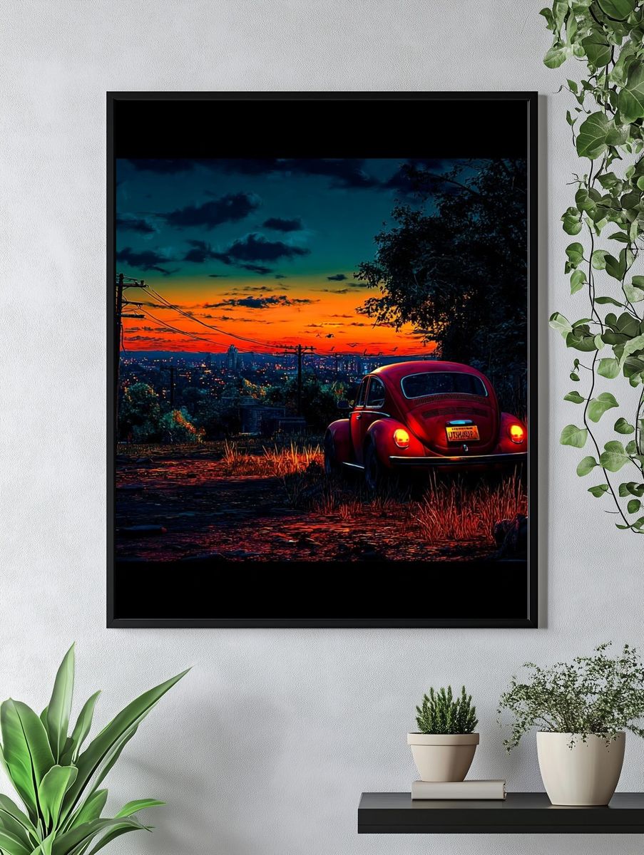 Vintage Beetle at Sunset — Photography Print. — room view 4