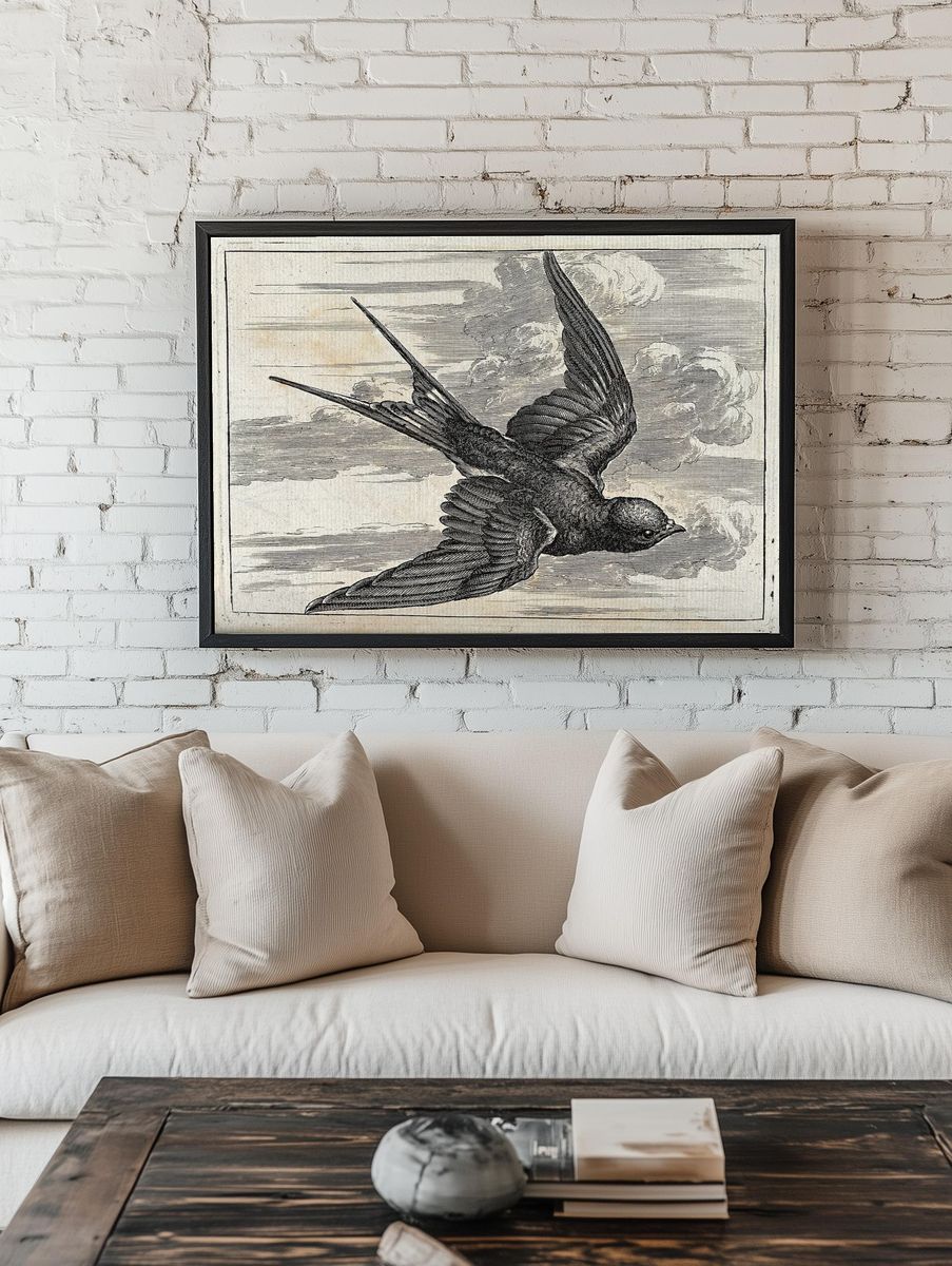 Flying Bird — Vintage Print room preview