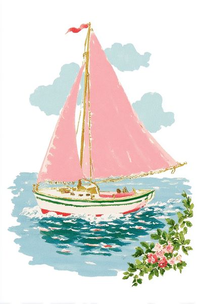Sailing Boat with Pink Sails — Vintage Print. poster