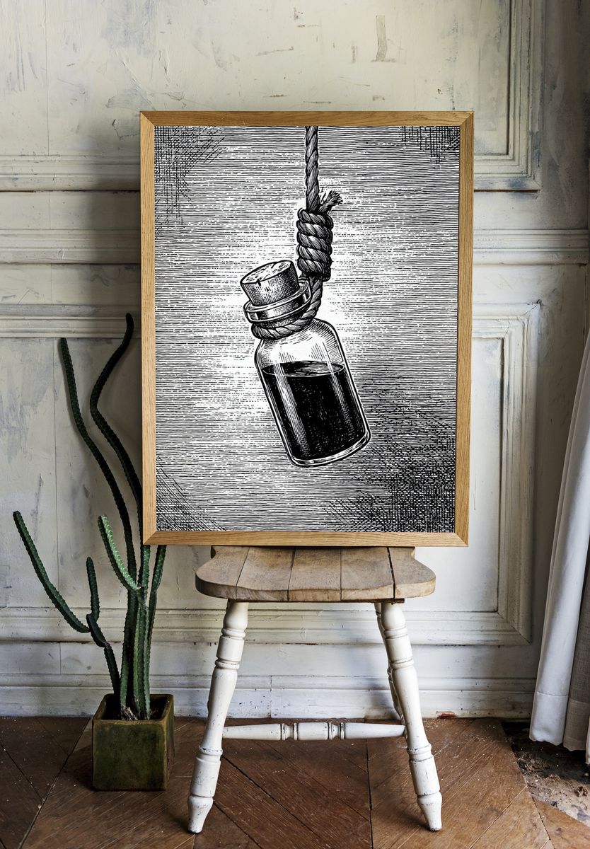 Hanging Bottle — Vintage Print. — room view 1