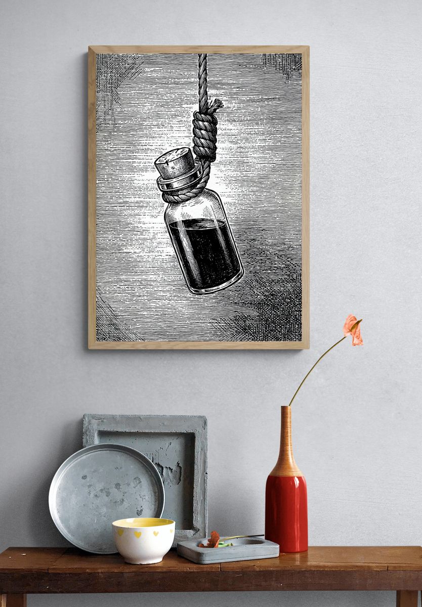 Hanging Bottle — Vintage Print. — room view 3