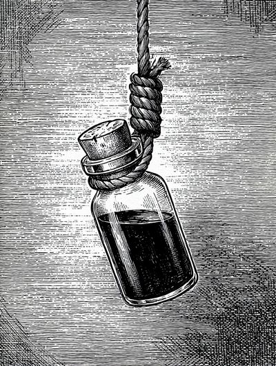 Hanging Bottle — Vintage Print. poster