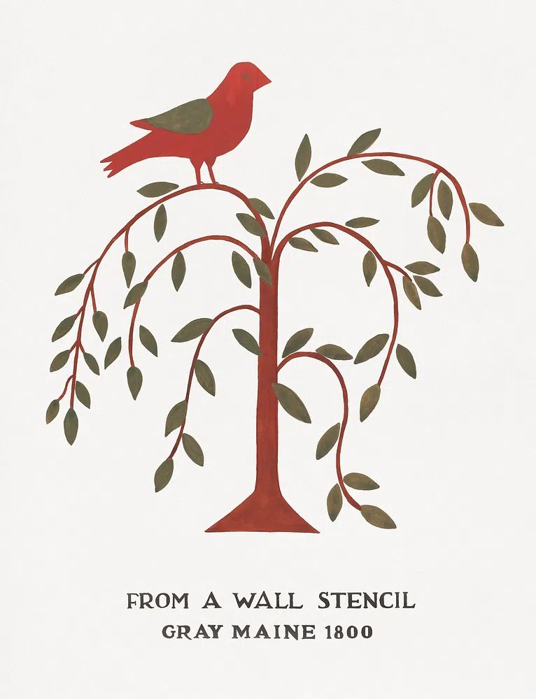 Red Bird on Tree — Vintage Print. poster — vintage art