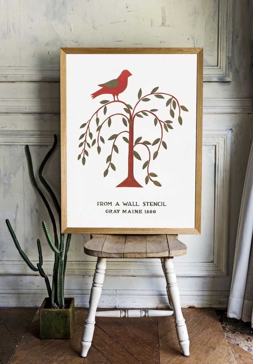 Red Bird on Tree — Vintage Print room preview