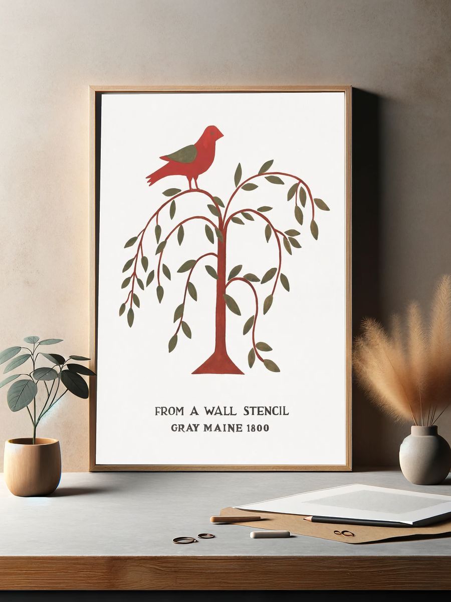 Red Bird on Tree — Vintage Print. — room view 2
