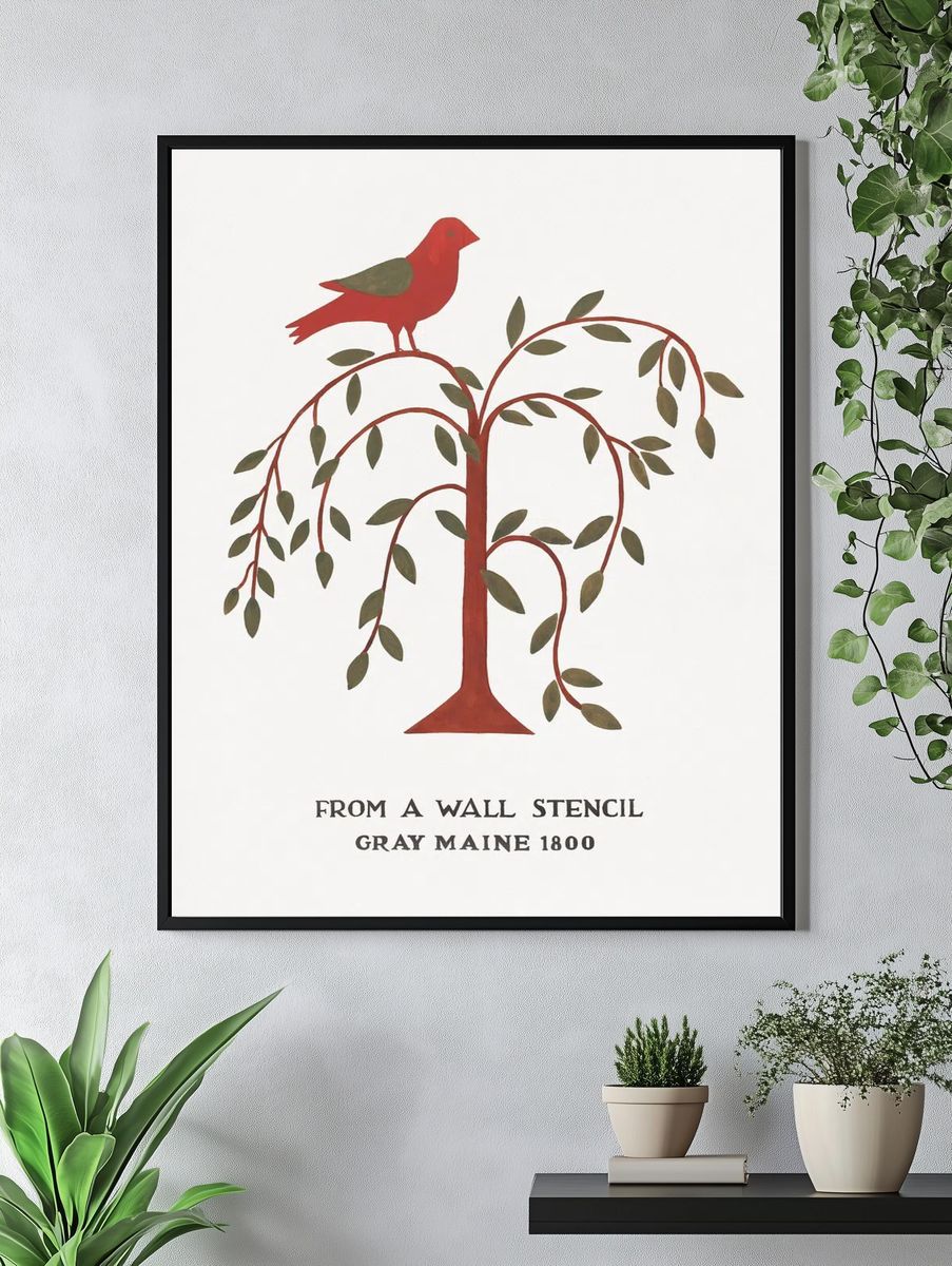 Red Bird on Tree — Vintage Print. — room view 4