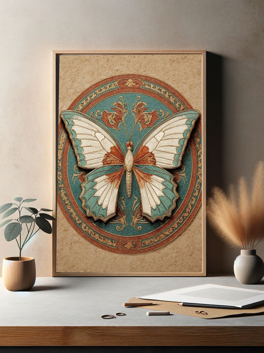 Vintage Butterfly Emblem Poster. — room view 2