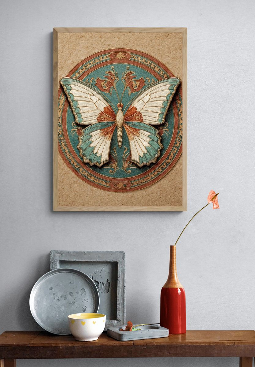 Vintage Butterfly Emblem Poster. — room view 3