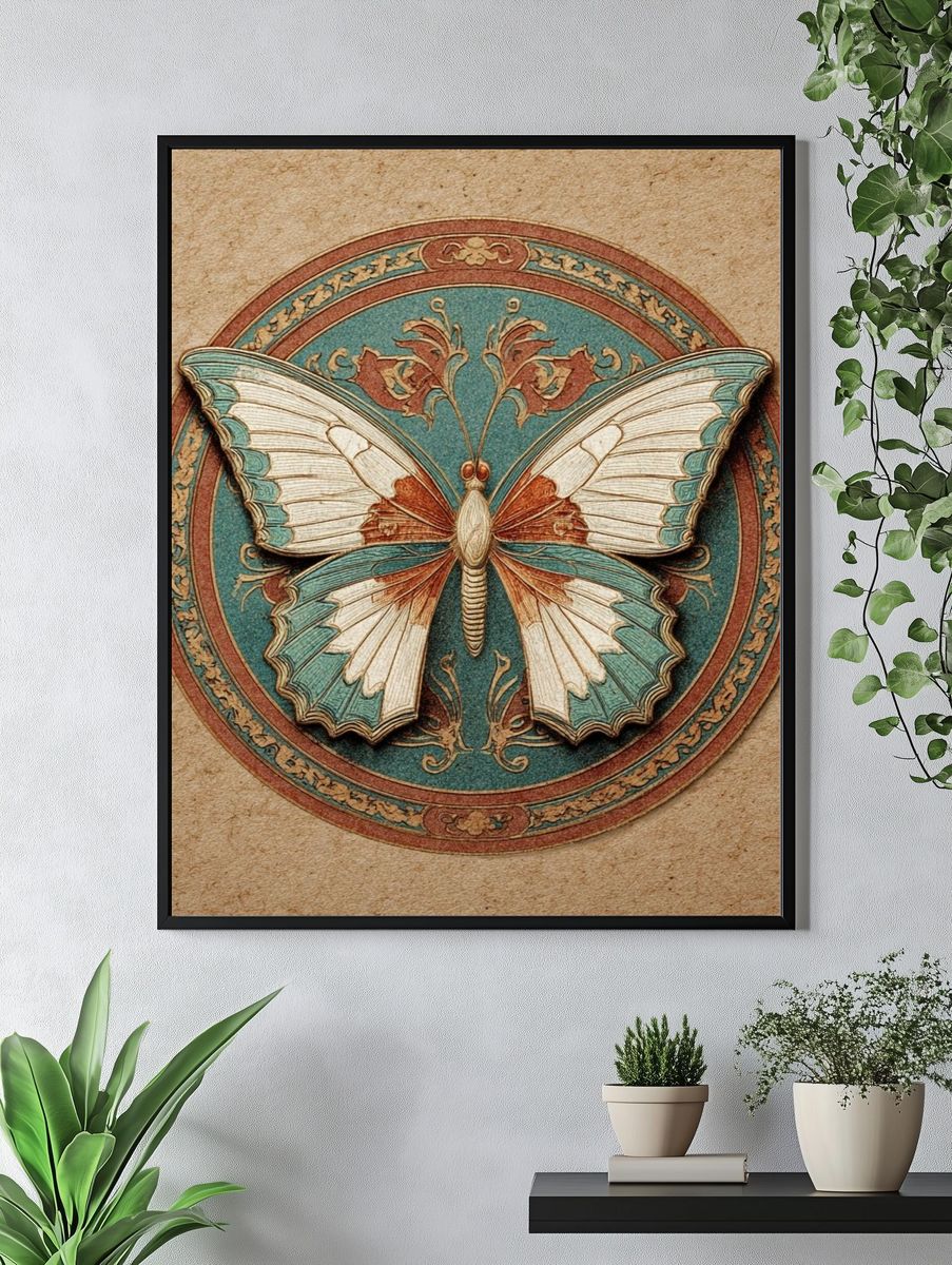 Vintage Butterfly Emblem Poster. — room view 4