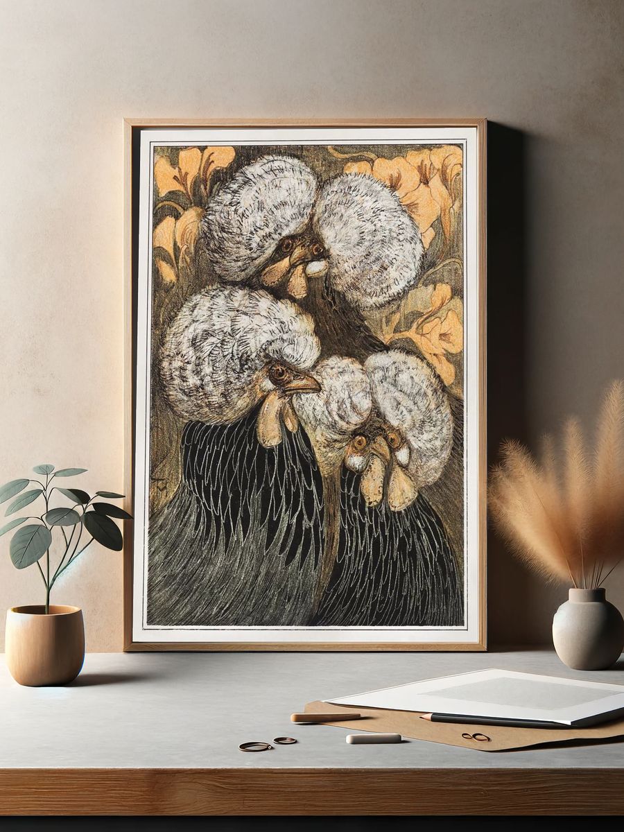 Charming Chickens — Vintage Print. — room view 2