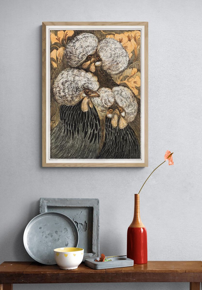 Charming Chickens — Vintage Print. — room view 3