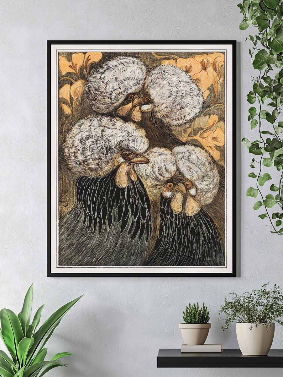Charming Chickens — Vintage Print. — room view 4