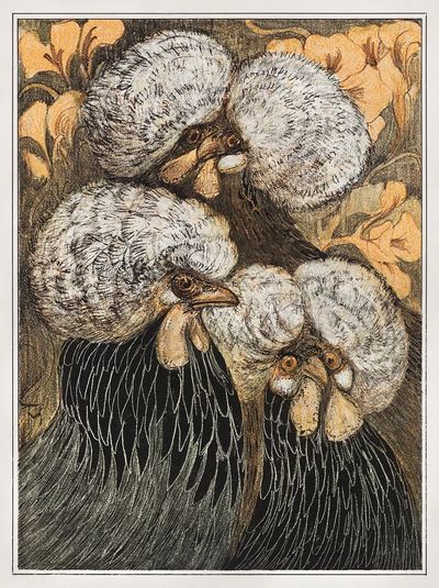 Charming Chickens — Vintage Print.