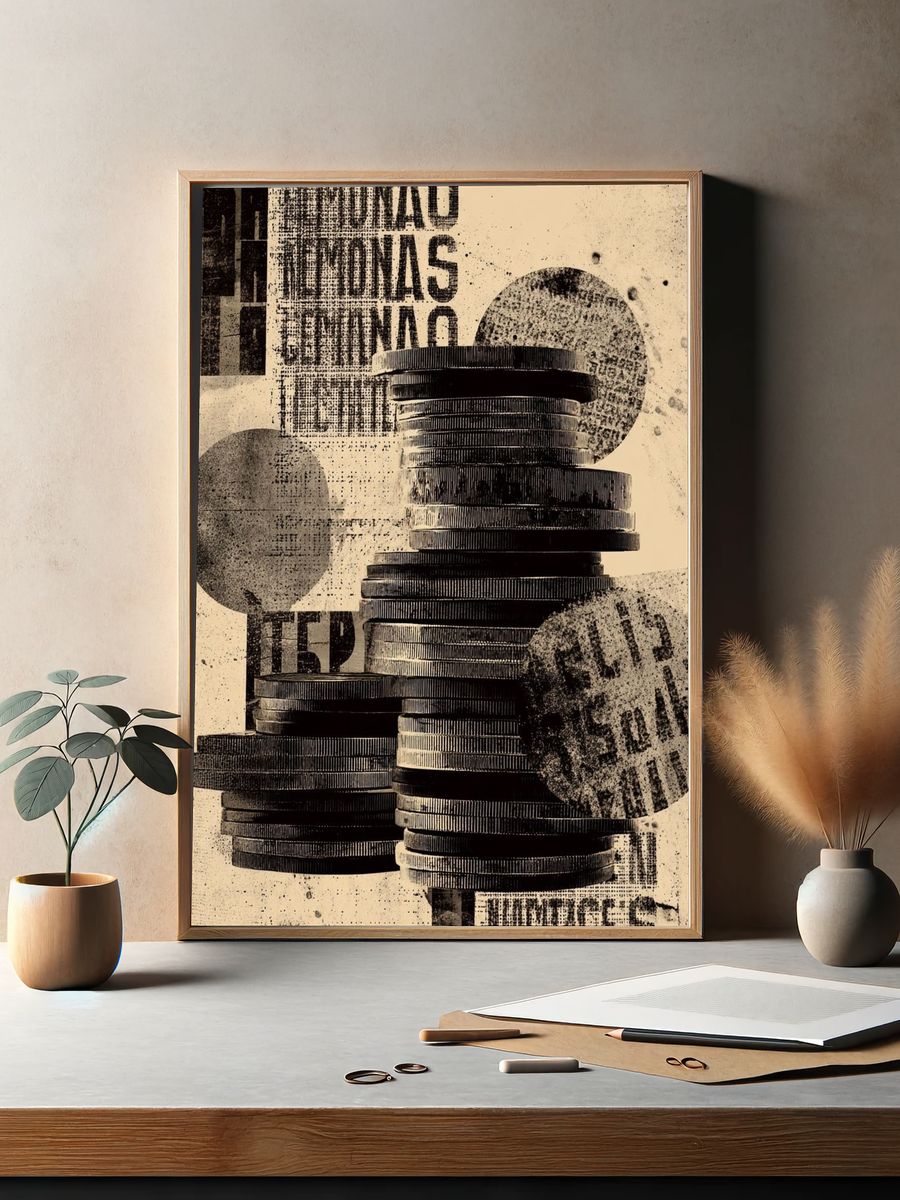Stack of Coins — Vintage Print. — room view 2