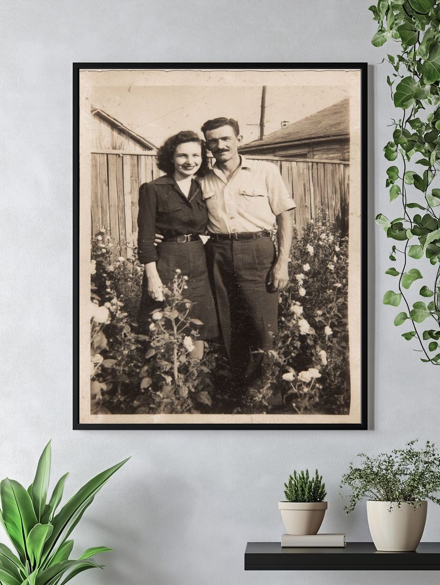 Vintage Couple Garden Portrait Print. — room view 4