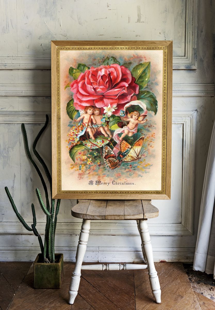 Vintage Christmas Cherubs and Rose Poster. room preview