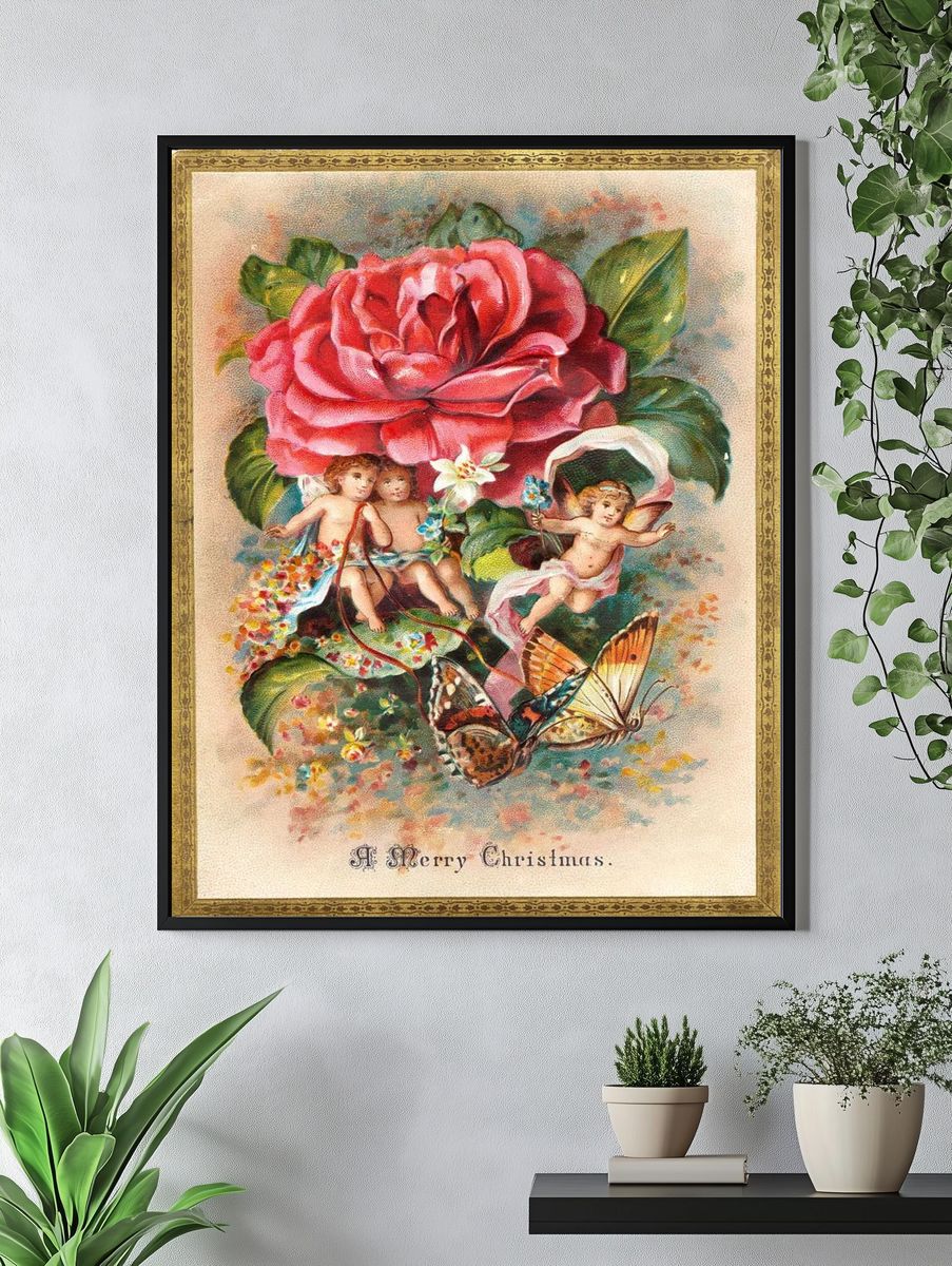 Vintage Christmas Cherubs and Rose Poster. — room view 4