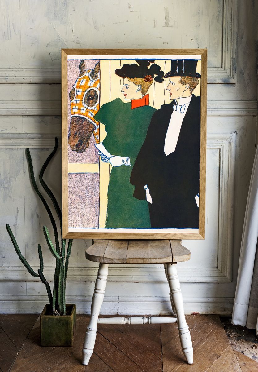 Elegant Couple with Horse — Vintage Print. — room view 1