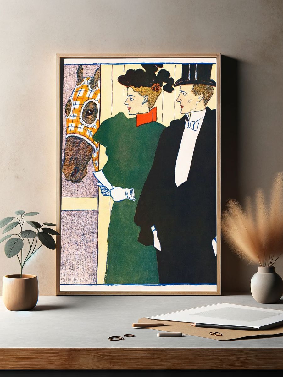 Elegant Couple with Horse — Vintage Print. — room view 2