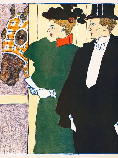 Elegant Couple with Horse — Vintage Print. poster