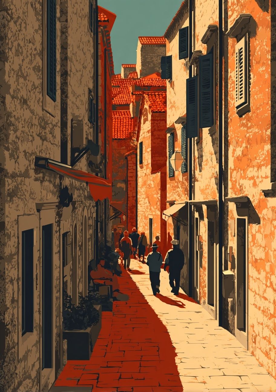 Charming Cobblestone Alley — Vintage Print. poster — vintage art