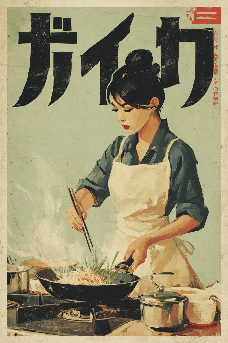 Cooking Woman — Vintage Print. poster detail