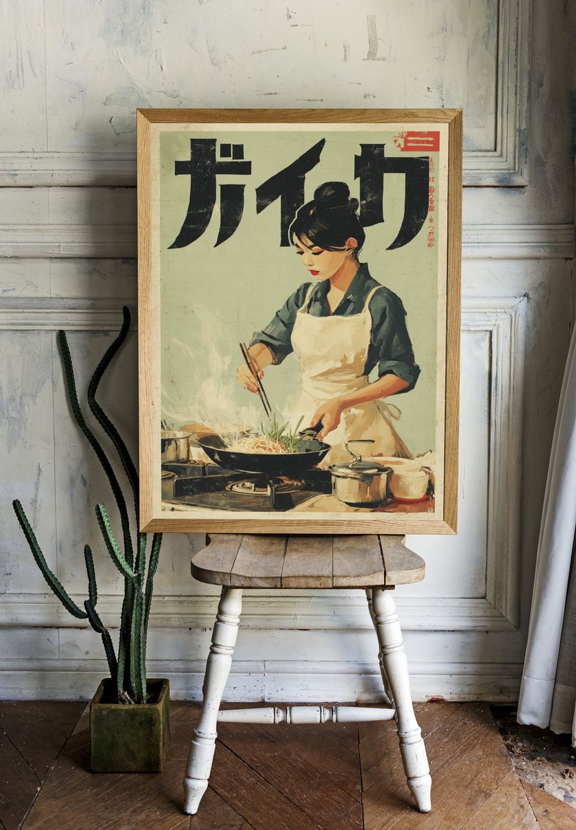 Cooking Woman — Vintage Print. room preview