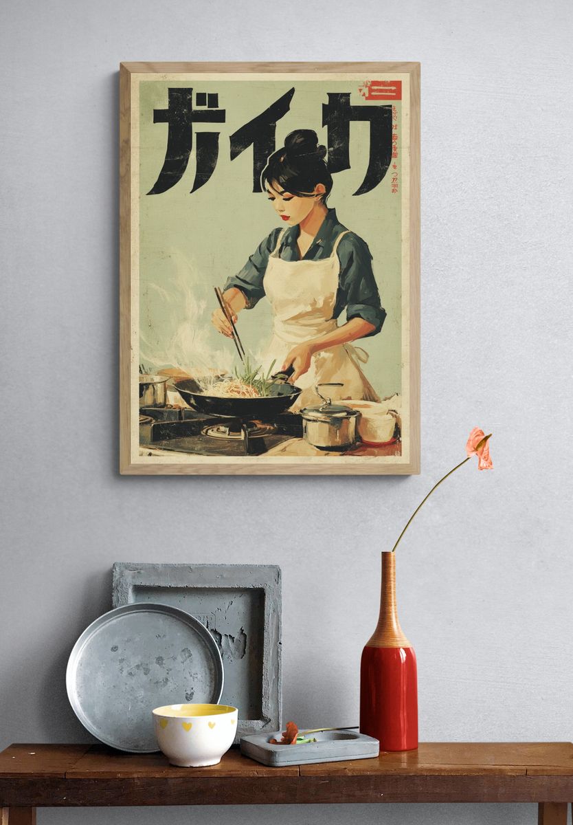 Cooking Woman — Vintage Print. — room view 3