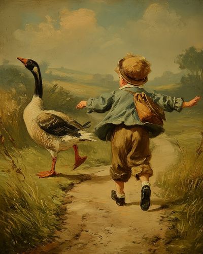 Child with Goose — Vintage Print