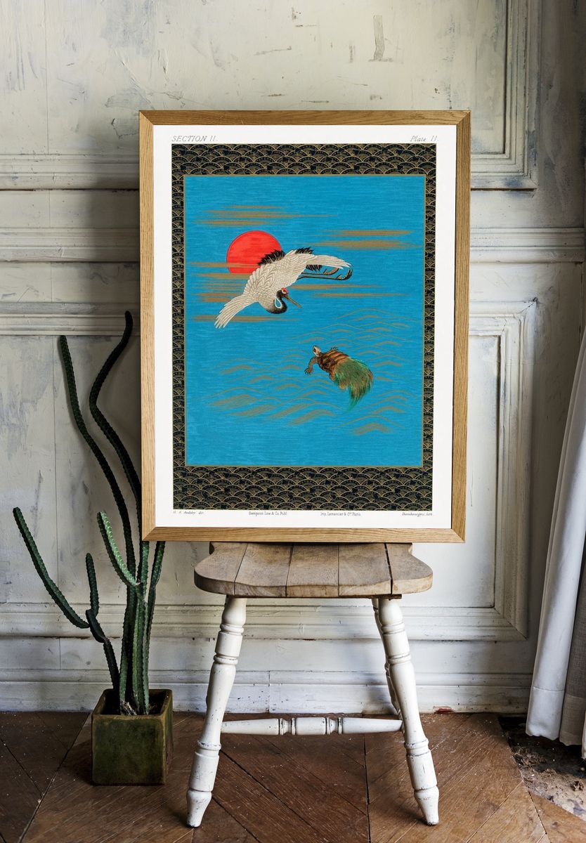 Cranes and Sunset — Vintage Print room preview