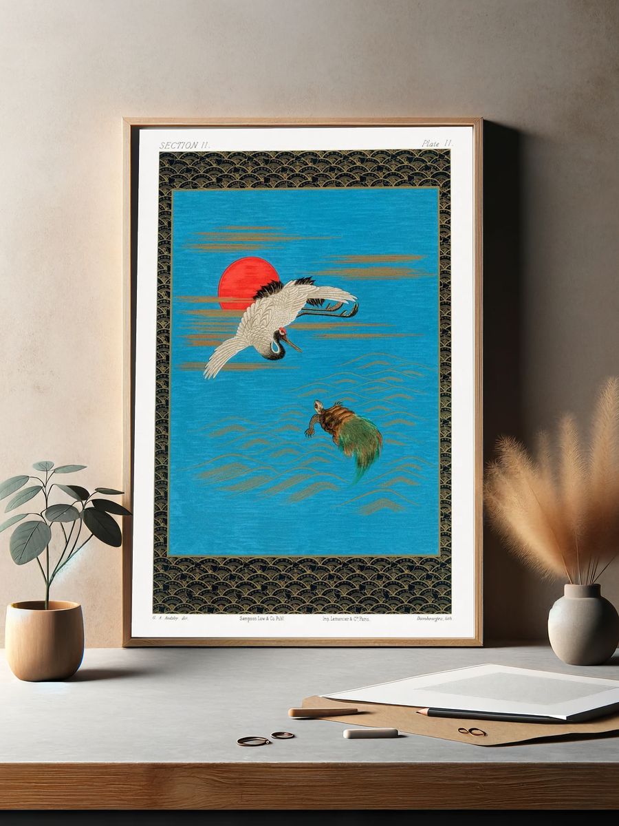 Cranes and Sunset — Vintage Print. — room view 2