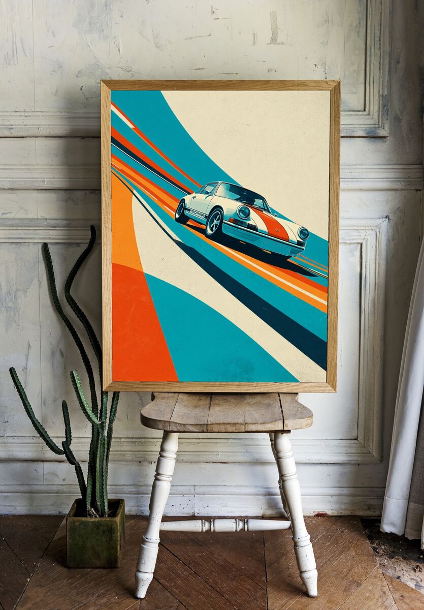 Retro Sports Car — Vintage Print. — room view 1
