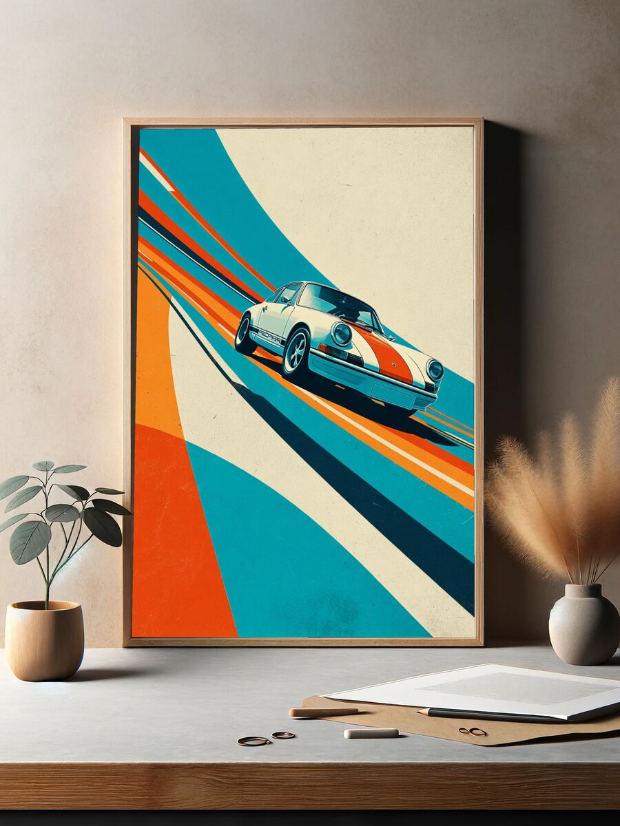 Retro Sports Car — Vintage Print. — room view 2