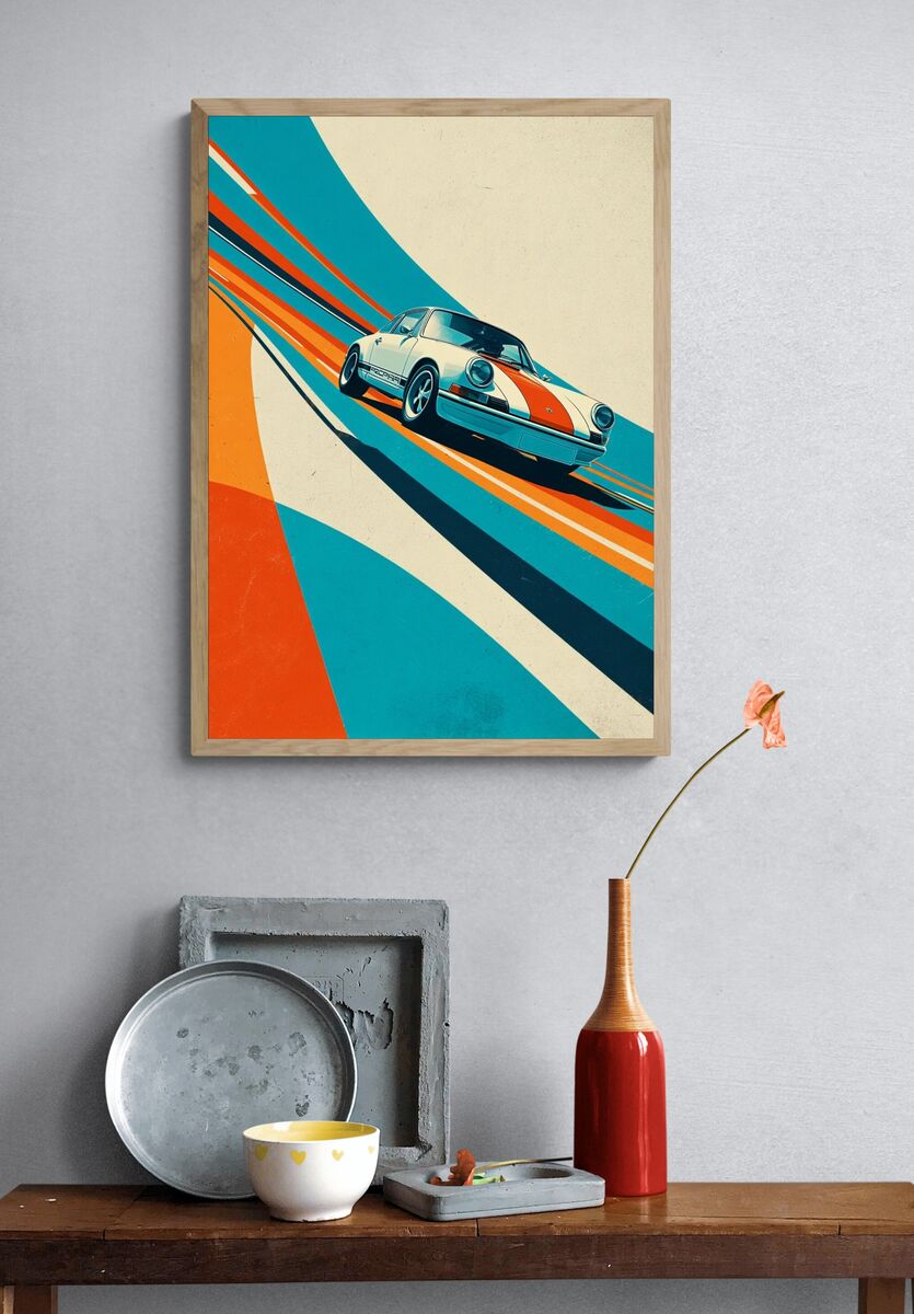 Retro Sports Car — Vintage Print. — room view 3