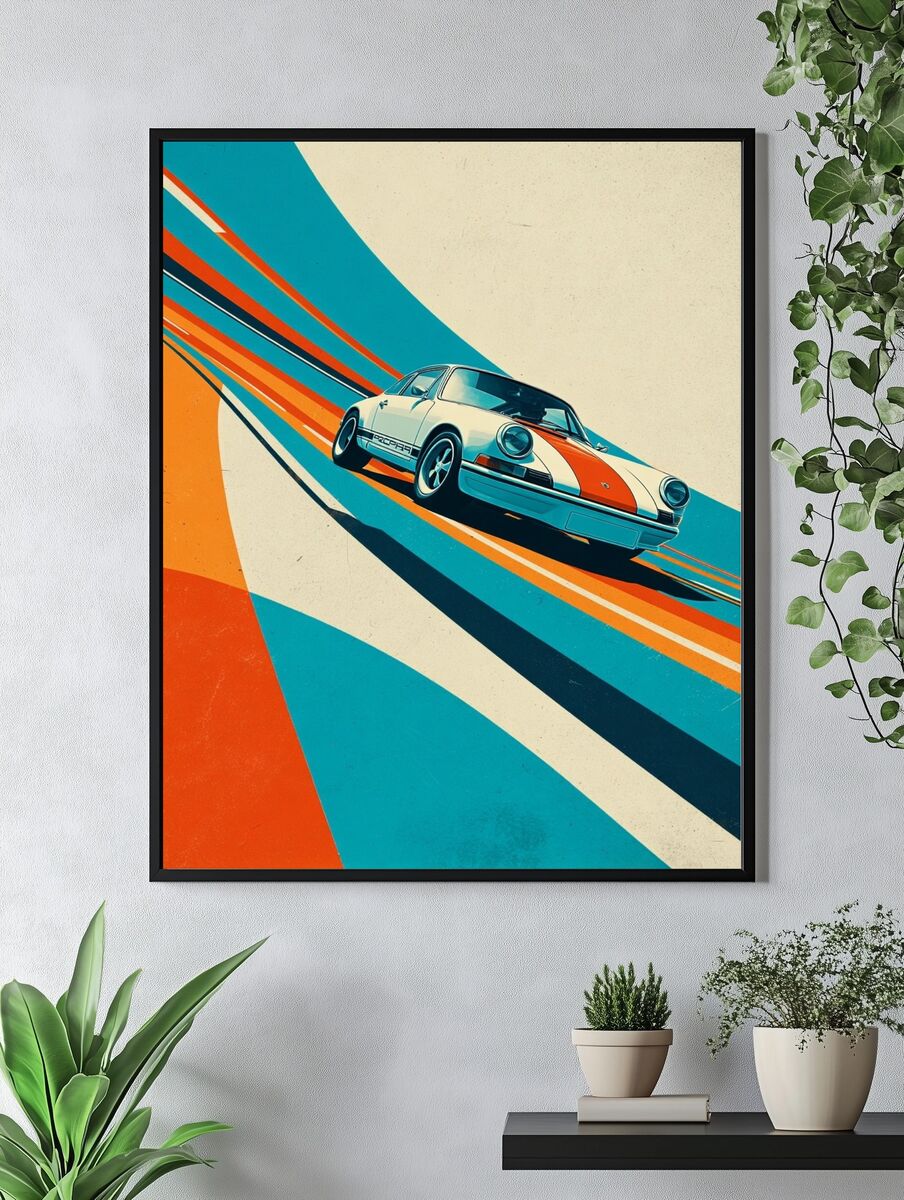 Retro Sports Car — Vintage Print. — room view 4