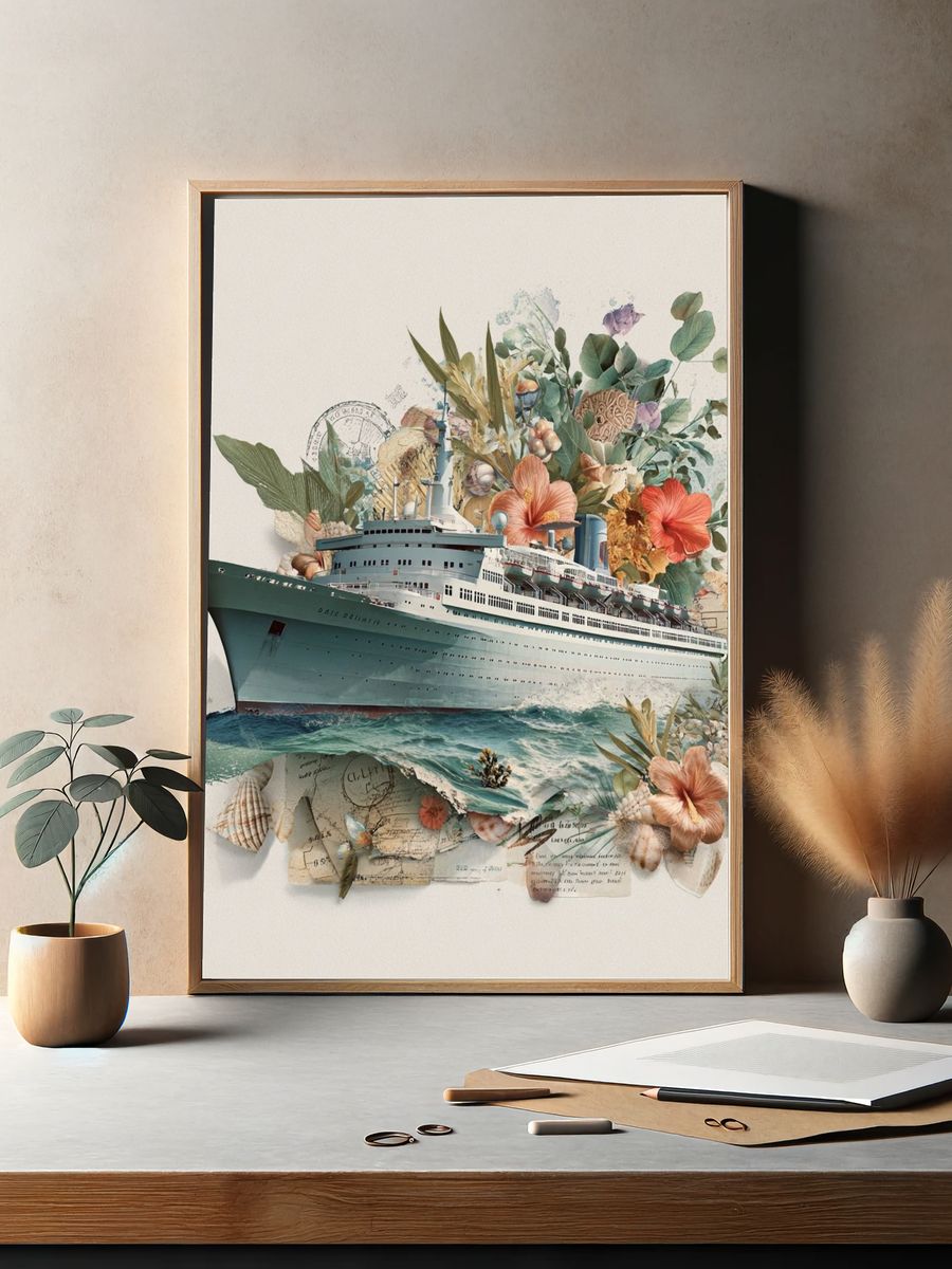 Vintage Cruise Ship — Illustration Print. — room view 2