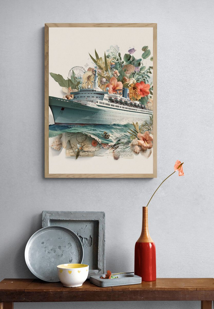 Vintage Cruise Ship — Illustration Print. — room view 3