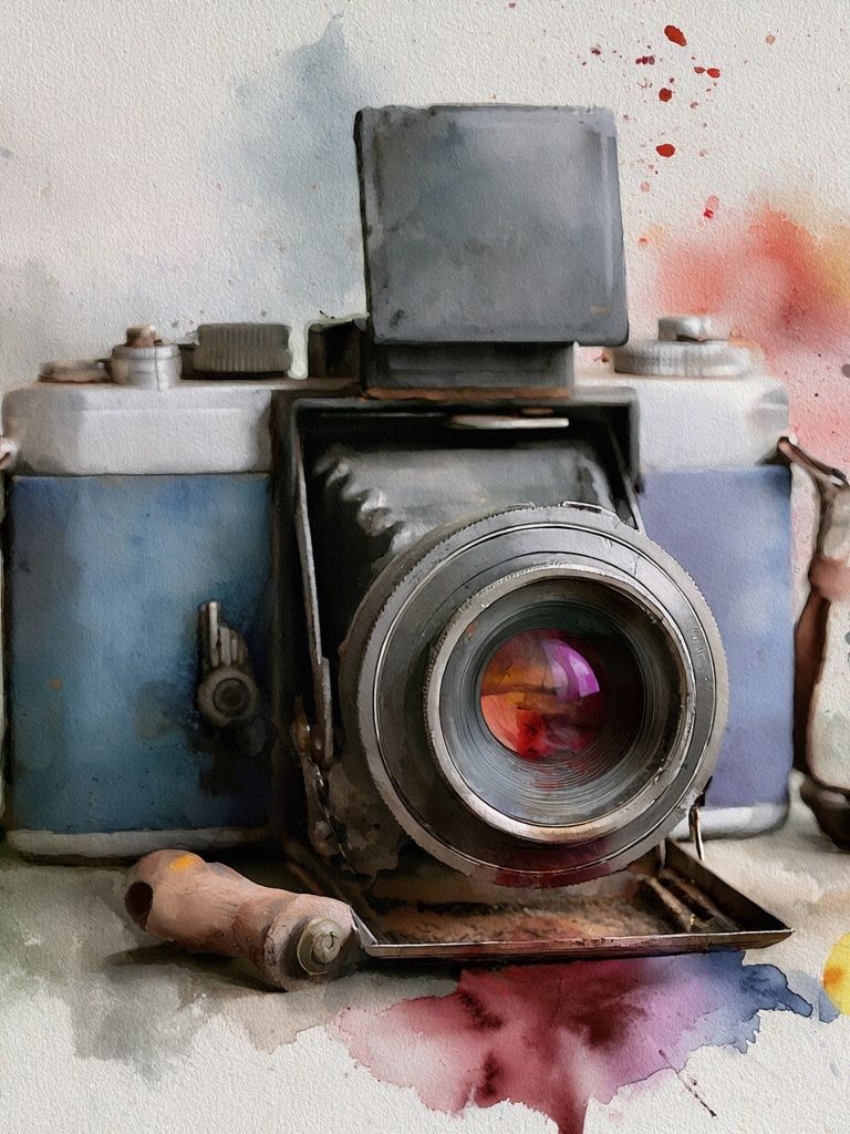 Vintage Camera Watercolor Poster. poster detail