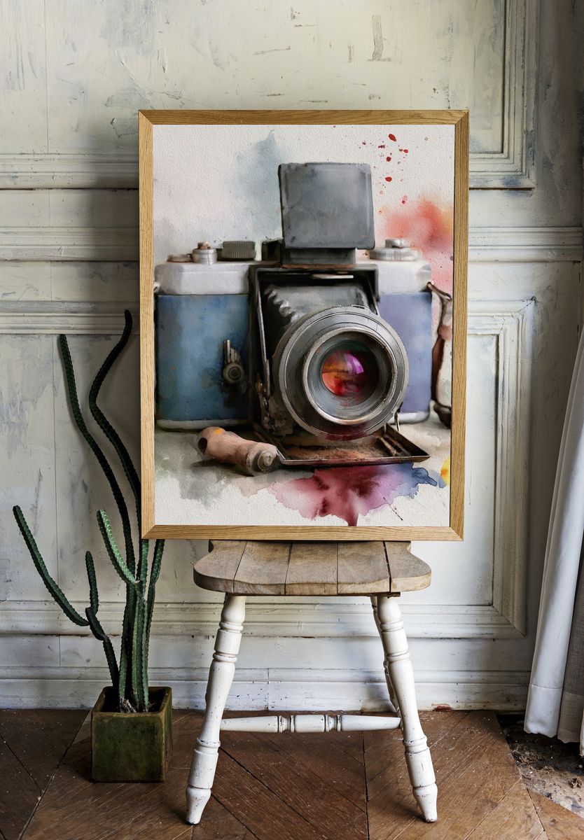 Vintage Camera Watercolor Poster. room preview