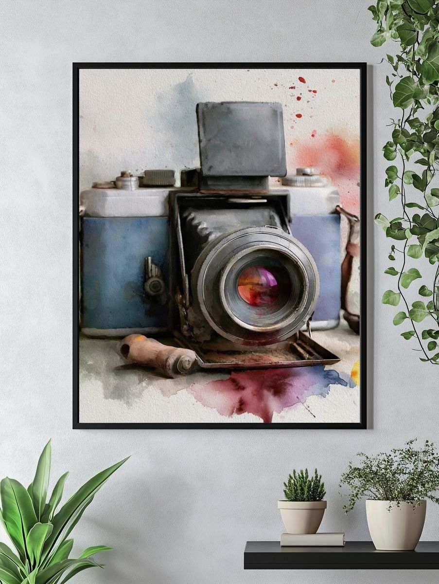 Vintage Camera Watercolor Poster. — room view 4