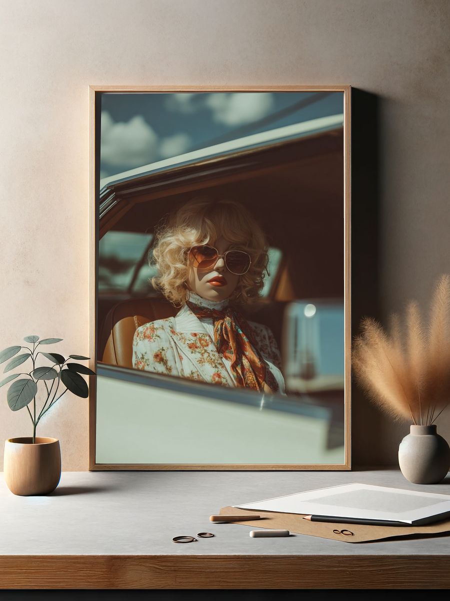 Vintage Doll in Classic Car — Photography Print. — room view 2