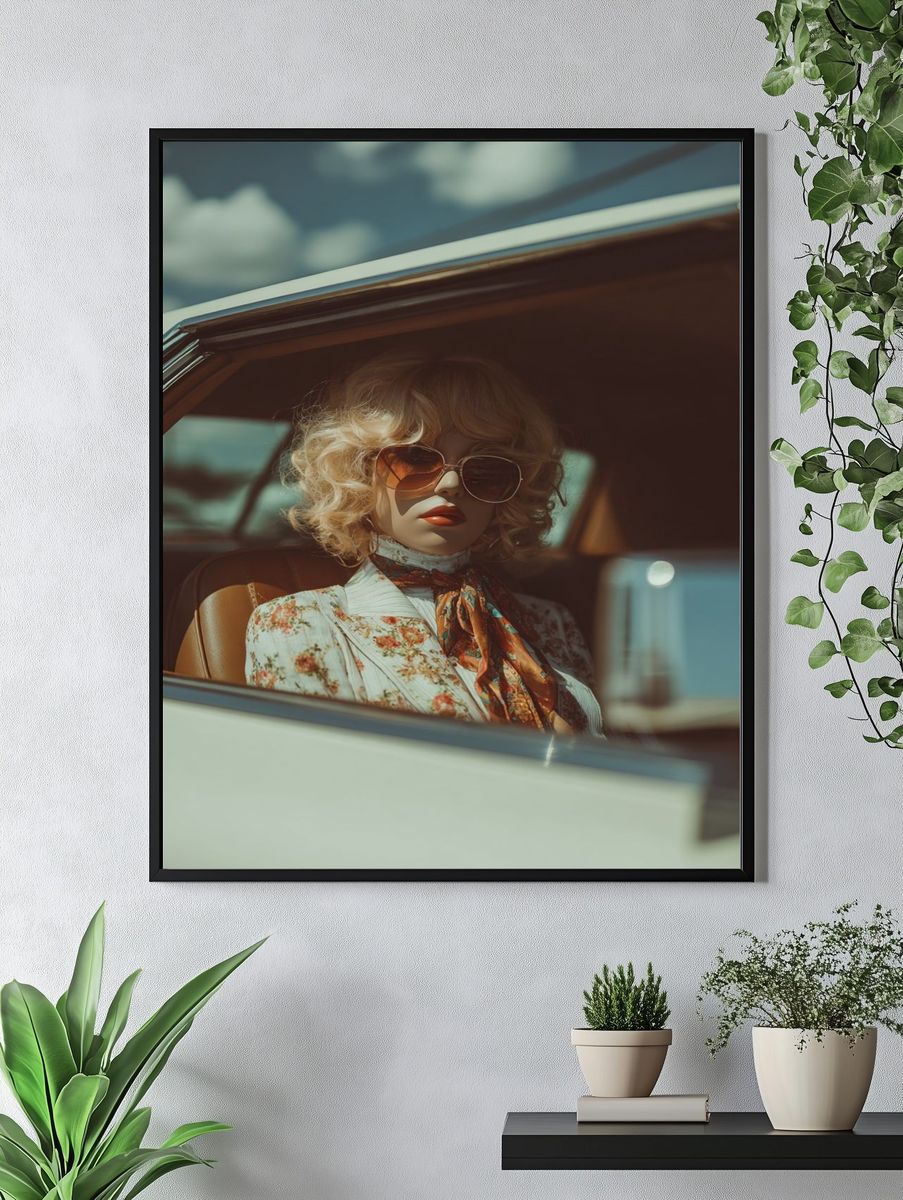 Vintage Doll in Classic Car — Photography Print. — room view 4