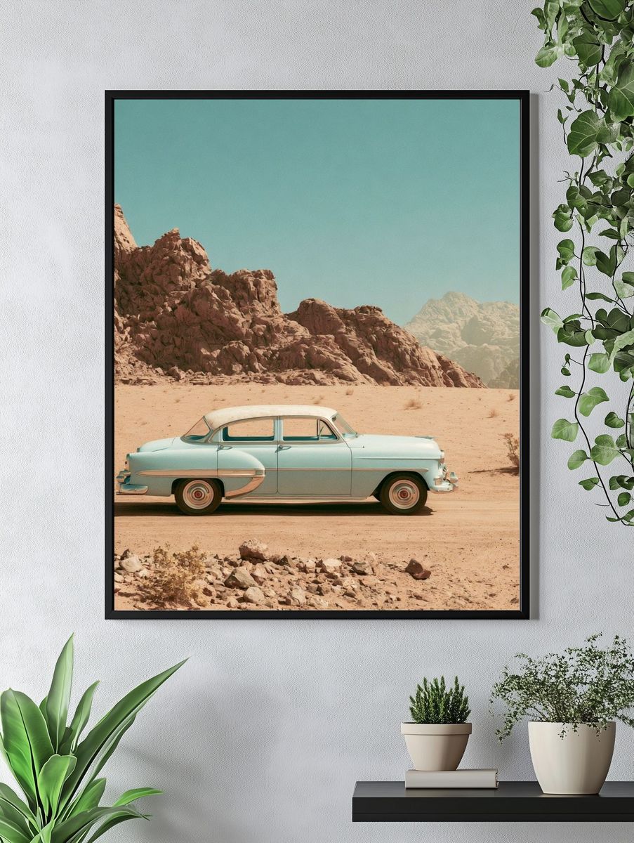 Vintage Car in Desert Poster. — room view 4